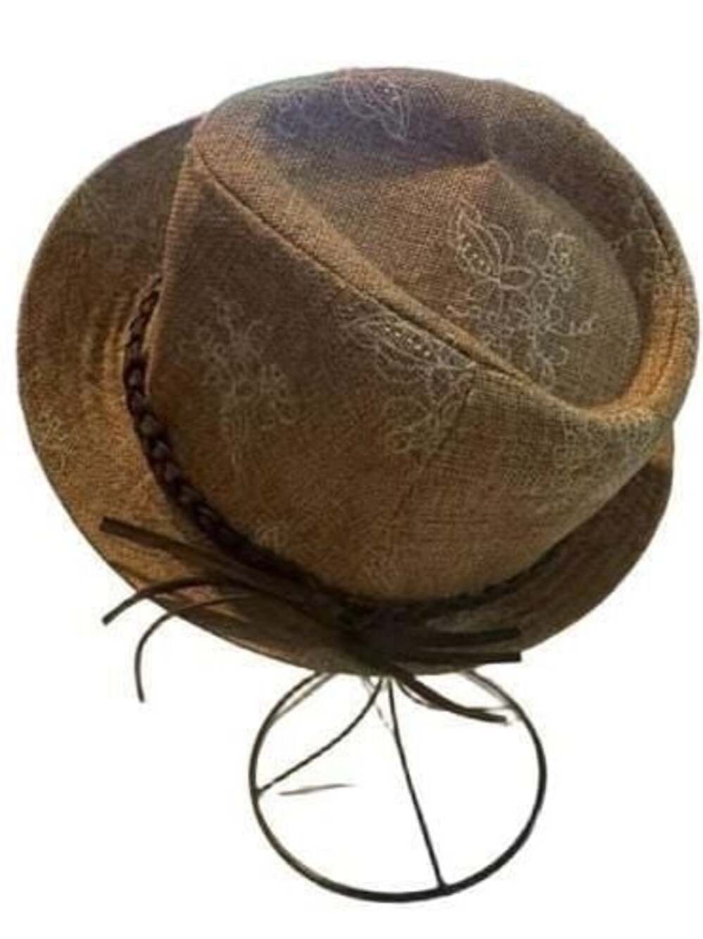 Toffee Apple Fedora Hat with Braided Band and Floral Embroidery